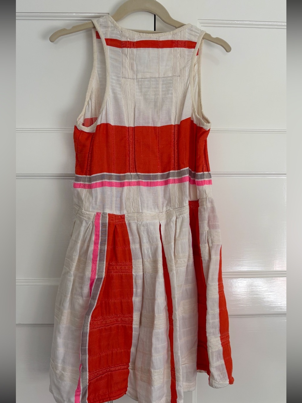 Sleeveless White and Orange Striped Summer Dress - Picture 3 of 4
